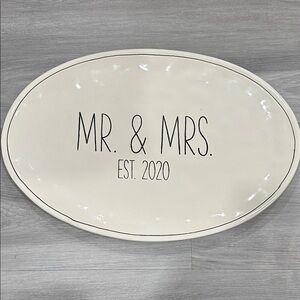Chic Cream Oval Platter with 'Mr. & Mrs.' Design